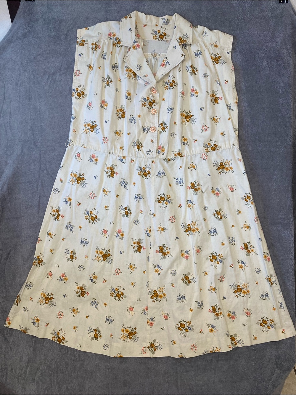 Cream Floral Sleeveless Midi Dress 2XL Handmade Button Front Collared Grandmacor - Picture 4 of 12